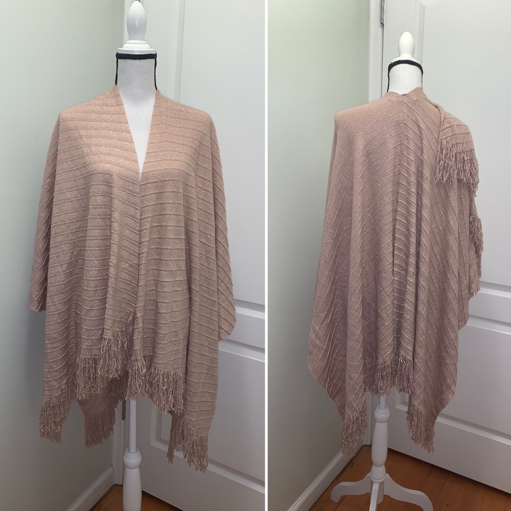 Womens Cejon Metalic Stripe Ruana with Fringe